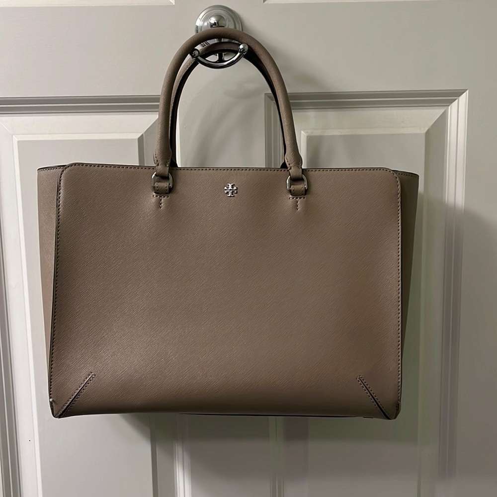 Taupe Tory Burch handbag
